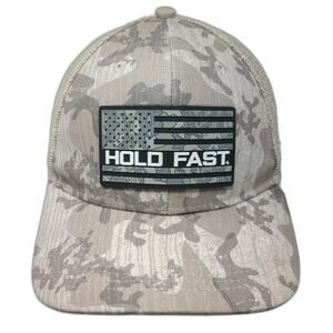 Hold Fast Trucker Hat Beige One Size Camo American Flag Patch Snapback Mesh